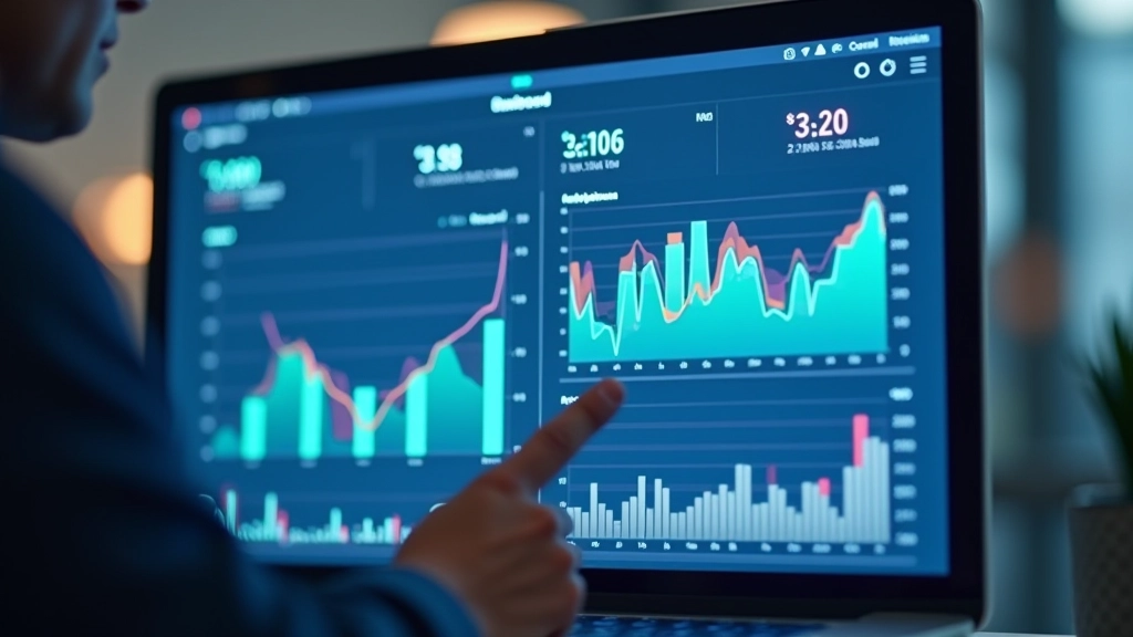 Financial dashboard screen showing multiple custom metrics with trend lines and comparison charts side by side