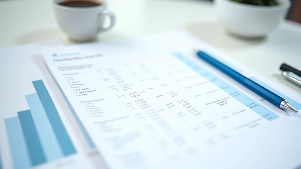 Close-up of financial report with pen marking key metrics and trend lines